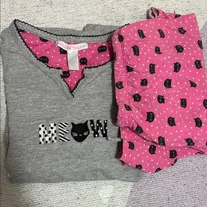 Gray and Pink Cat Print Pajamas